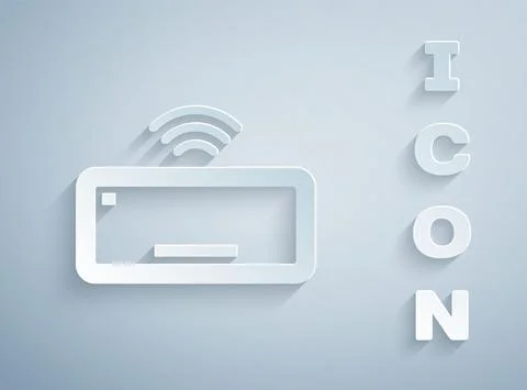 Paper cut Computer keyboard icon isolated on grey background. PC component sign Stock-Illustration