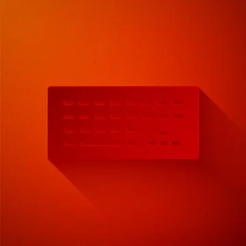 Paper cut Computer keyboard icon isolated on red background. PC component sign Stock Illustration