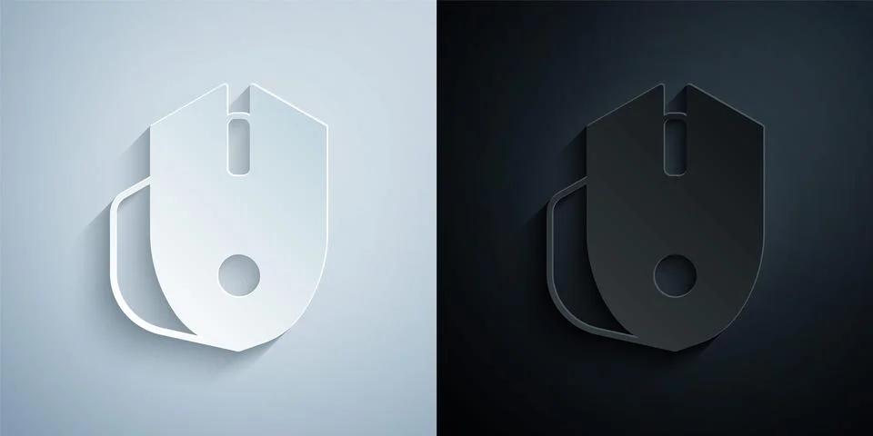 Paper cut Computer mouse gaming icon isolated on grey and black background Stock Illustration