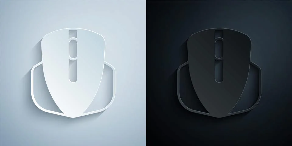 Paper cut Computer mouse gaming icon isolated on grey and black background Stock Illustration