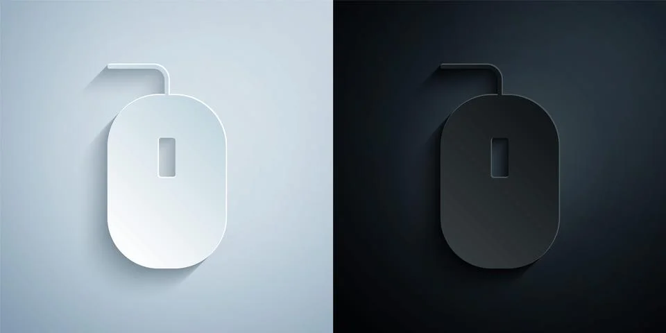 Paper cut Computer mouse gaming icon isolated on grey and black background Stock Illustration