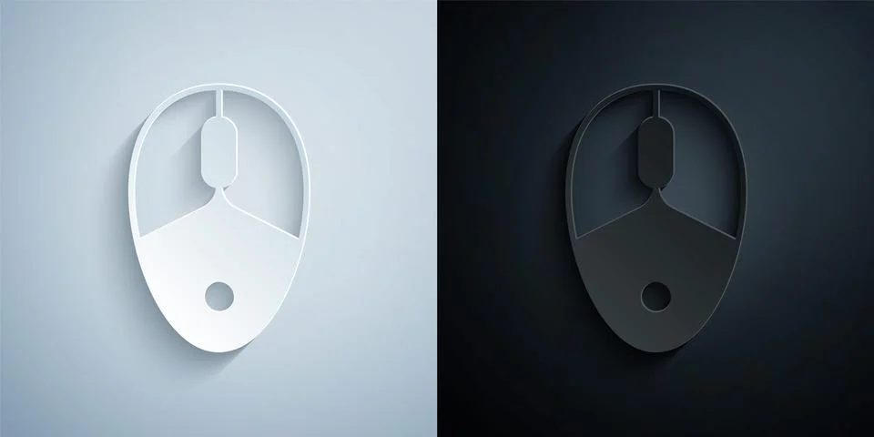 Paper cut Computer mouse gaming icon isolated on grey and black background Stock Illustration