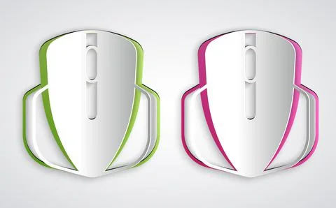 Paper cut Computer mouse gaming icon isolated on grey background. Optical with Stock Illustration