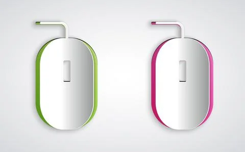 Paper cut Computer mouse gaming icon isolated on grey background. Optical with Stock Illustration