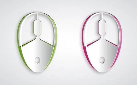 Paper cut Computer mouse gaming icon isolated on grey background. Optical with イラスト素材