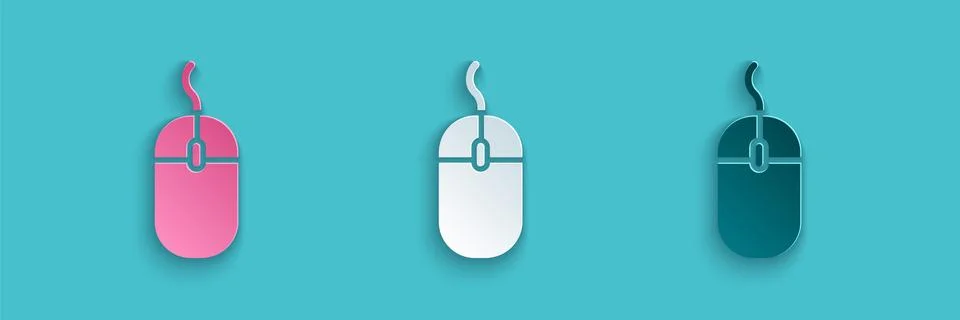 Paper cut Computer mouse icon isolated on blue background. Optical with wheel Stock Illustration