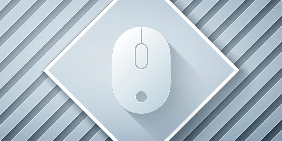 Paper cut Computer mouse icon isolated on grey background. Optical with wheel Stock Illustration