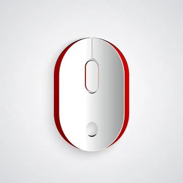 Paper cut Computer mouse icon isolated on grey background. Optical with wheel Stock Illustration