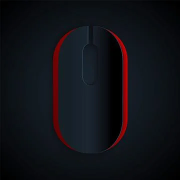Paper cut Computer mouse icon isolated on black background. Optical with wheel Stock Illustration