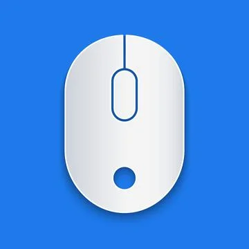 Paper cut Computer mouse icon isolated on blue background. Optical with wheel Stock Illustration
