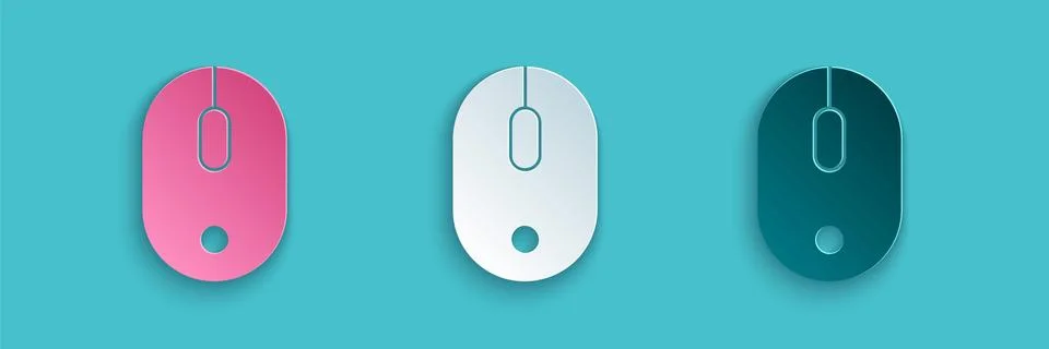 Paper cut Computer mouse icon isolated on blue background. Optical with wheel 스톡 일러스트