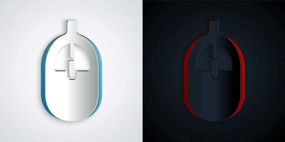 Paper cut Computer mouse icon isolated on grey and black background. Optical 스톡 일러스트