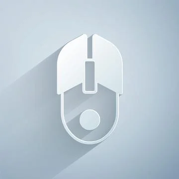 Paper cut Computer mouse icon isolated on grey background. Optical with wheel Stock Illustration