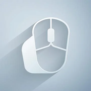 Paper cut Computer mouse icon isolated on grey background. Optical with wheel Stock Illustration