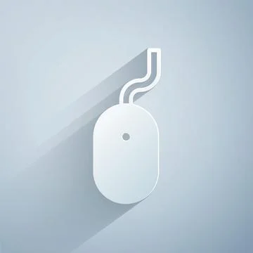 Paper cut Computer mouse icon isolated on grey background. Optical with wheel Stock Illustration