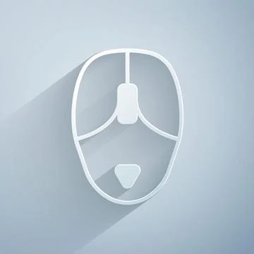 Paper cut Computer mouse icon isolated on grey background. Optical with wheel Stockillustratie