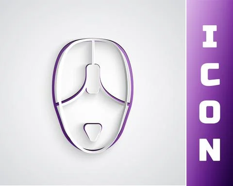 Paper cut Computer mouse icon isolated on grey background. Optical with wheel Stock Illustration