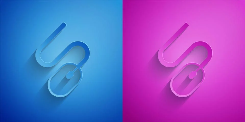 Paper cut Computer mouse icon isolated on blue and purple background. Optical Stock Illustration