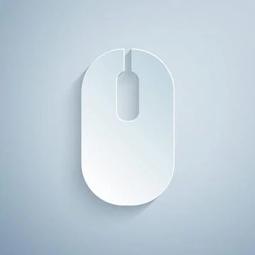 Paper cut Computer mouse icon isolated on grey background. Optical with wheel Stock Illustration