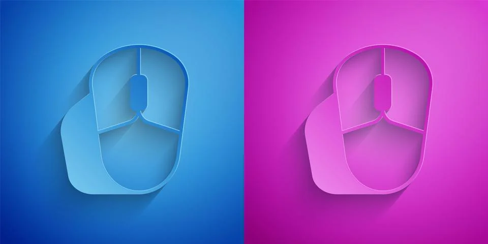 Paper cut Computer mouse icon isolated on blue and purple background. Optical Stock Illustration