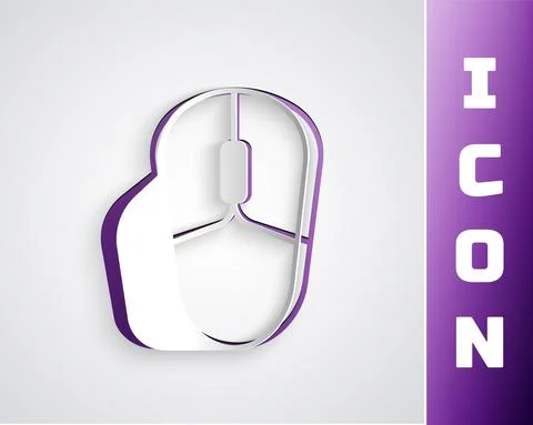 Paper cut Computer mouse icon isolated on grey background. Optical with wheel Stock Illustration