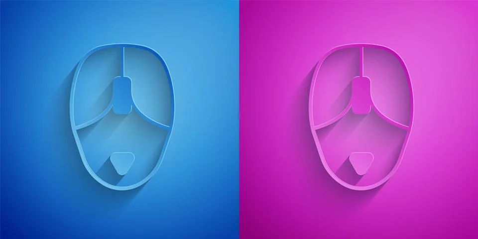 Paper cut Computer mouse icon isolated on blue and purple background. Optical Stock Illustration