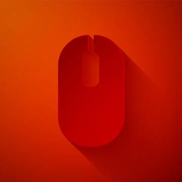 Paper cut Computer mouse icon isolated on red background. Optical with wheel Stock Illustration