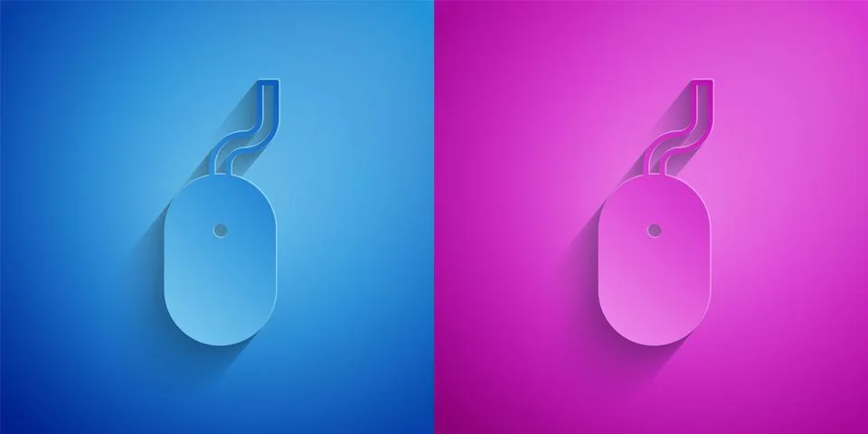 Paper cut Computer mouse icon isolated on blue and purple background. Optical Stock Illustration