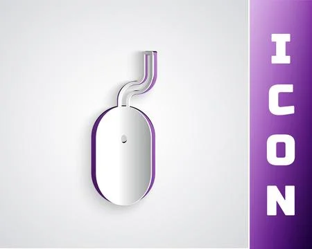Paper cut Computer mouse icon isolated on grey background. Optical with wheel 스톡 일러스트