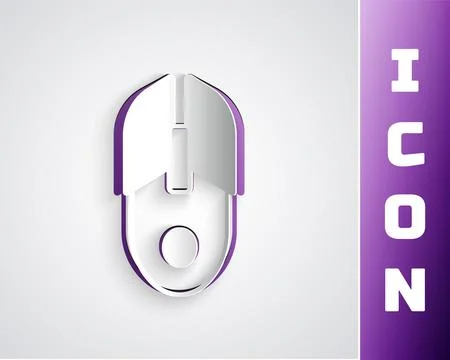 Paper cut Computer mouse icon isolated on grey background. Optical with wheel Stock Illustration
