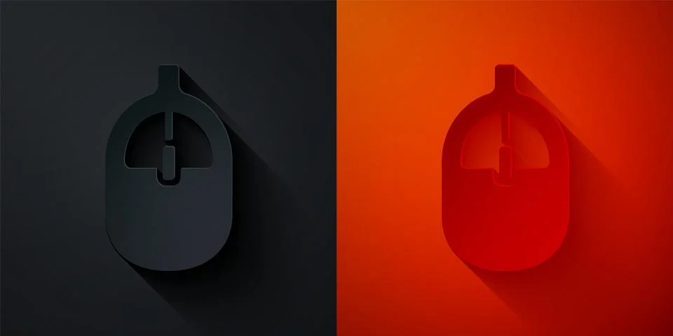 Paper cut Computer mouse icon isolated on black and red background. Optical.. Stock Illustration