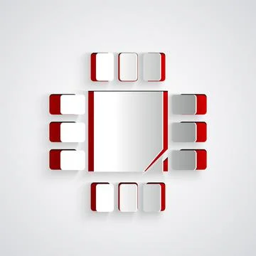 Paper cut Computer processor with microcircuits CPU icon isolated on grey Stock Illustration