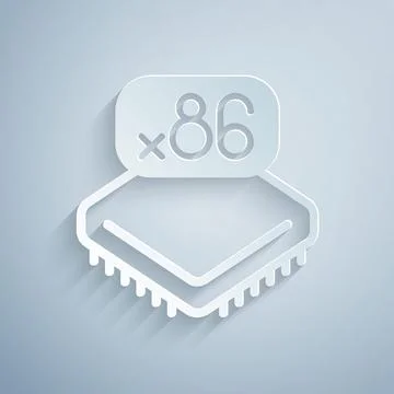 Paper cut Computer processor with microcircuits CPU icon isolated on grey Stock Illustration