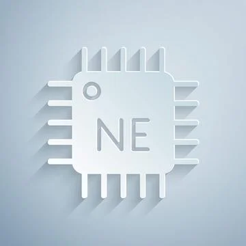 Paper cut Computer processor with microcircuits CPU icon isolated on grey Stock Illustration