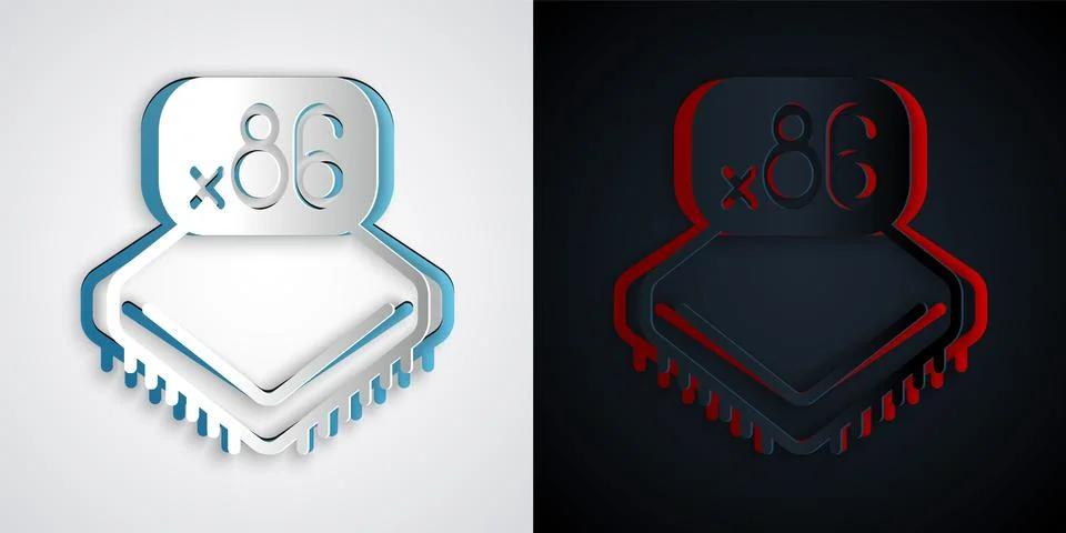 Paper cut Computer processor with microcircuits CPU icon isolated on grey and Stock Illustration