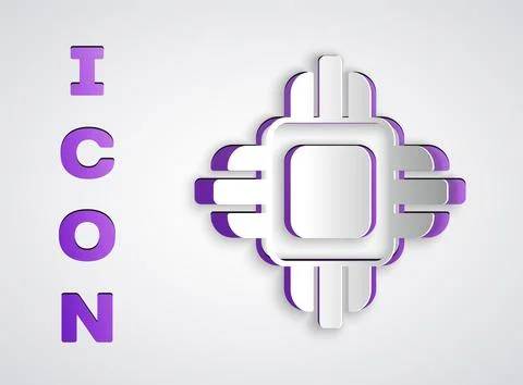 Paper cut Computer processor with microcircuits CPU icon isolated on grey b.. イラスト素材