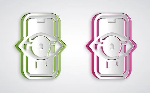Paper cut Computer vision icon isolated on grey background. Technical vision Stock Illustration