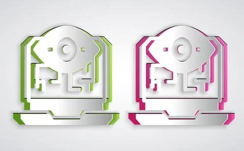 Paper cut Computer vision icon isolated on grey background. Technical vision Stock Illustration