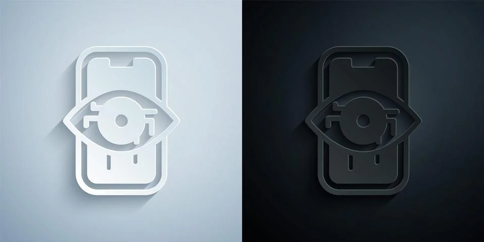 Paper cut Computer vision icon isolated on grey and black background. Technical Illustrazione stock