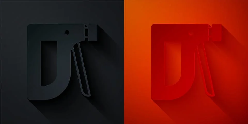 Paper cut Construction stapler icon isolated on black and red background. W.. Illustrazione stock