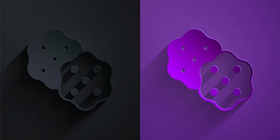 Paper cut Cracker biscuit icon isolated on black on purple background. Swee.. Stock Illustration