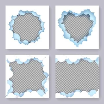 Paper cut craft style frame set, vector illustration. Hole in the sky. Stock-Illustration