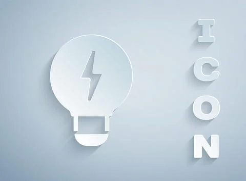 Paper cut Creative lamp light idea icon isolated on grey background. Concept Stock Illustration