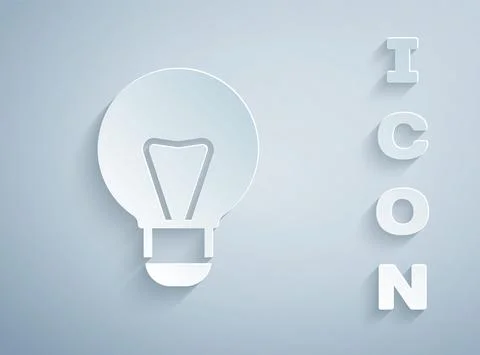 Paper cut Creative lamp light idea icon isolated on grey background. Concept Stock Illustration