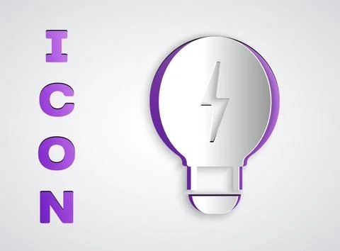 Paper cut Creative lamp light idea icon isolated on grey background. Concept Stock Illustration