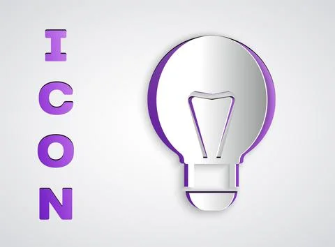 Paper cut Creative lamp light idea icon isolated on grey background. Concep.. Stock Illustration