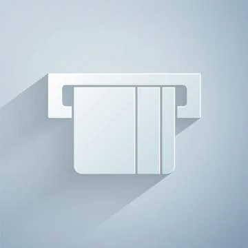 Paper cut Credit card inserted in card reader icon isolated on grey backgroun Stock Illustration