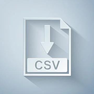 Paper cut CSV file document icon. Download CSV button icon isolated on grey Stock Illustration