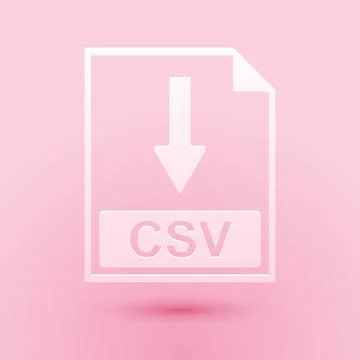 Paper cut CSV file document icon. Download CSV button icon isolated on pink Stock Illustration