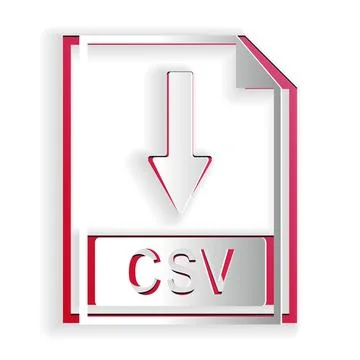 Paper cut CSV file document icon. Download CSV button icon isolated on white Stock Illustration